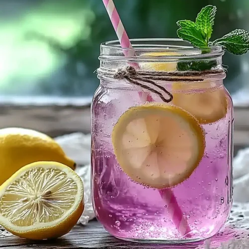 Pink Salt Recipe for Weight Loss in a mason jar with lemon slices, mint, and pink straw beside fresh lemons
