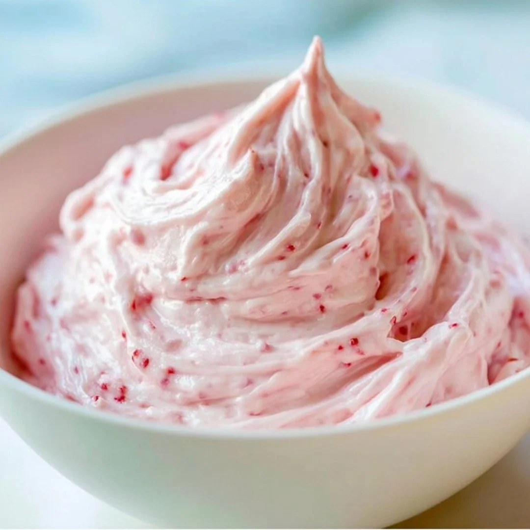 Delicious strawberry marshmallow frosting on a cupcake