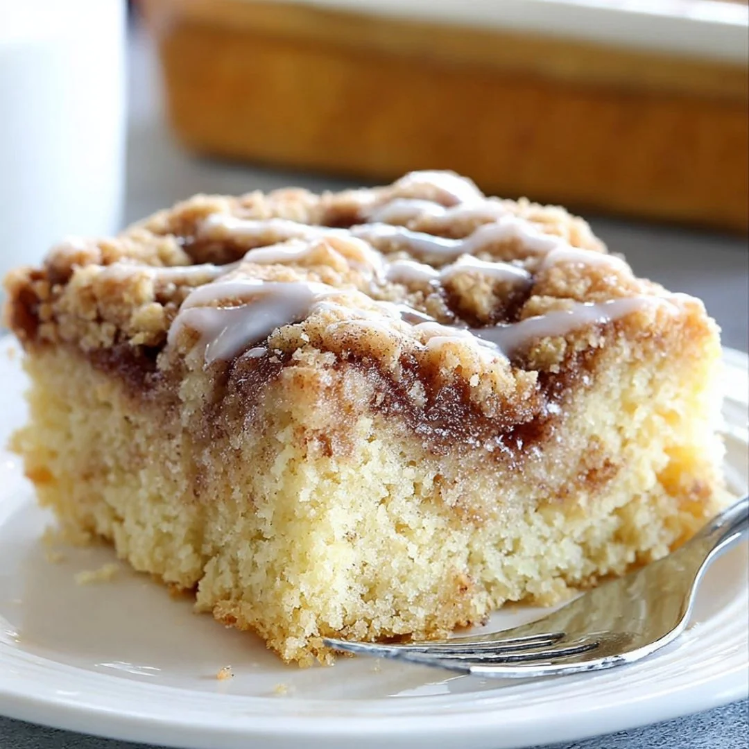 Delicious Easy Cinnamon Roll Coffee Cake fresh out of the oven.