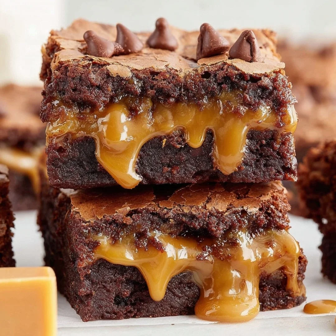 Delicious caramel brownies with gooey caramel topping and fudgy texture