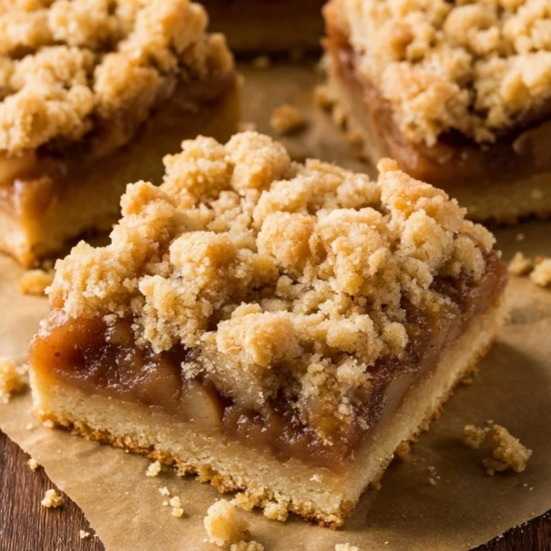 Delicious gluten-free apple pie bars on a plate, topped with a sprinkle of cinnamon