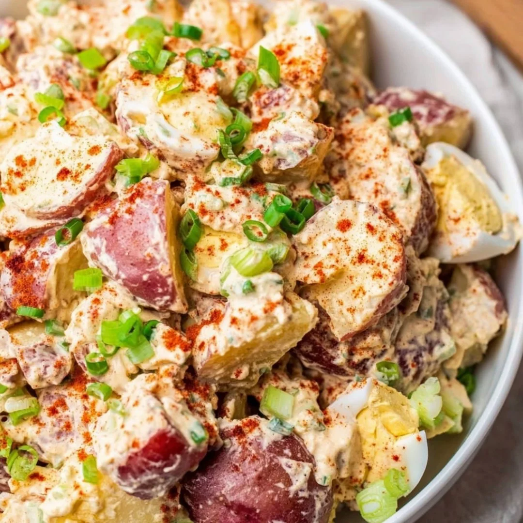 Delicious Cajun Potato Salad with spices and vegetables in a bowl