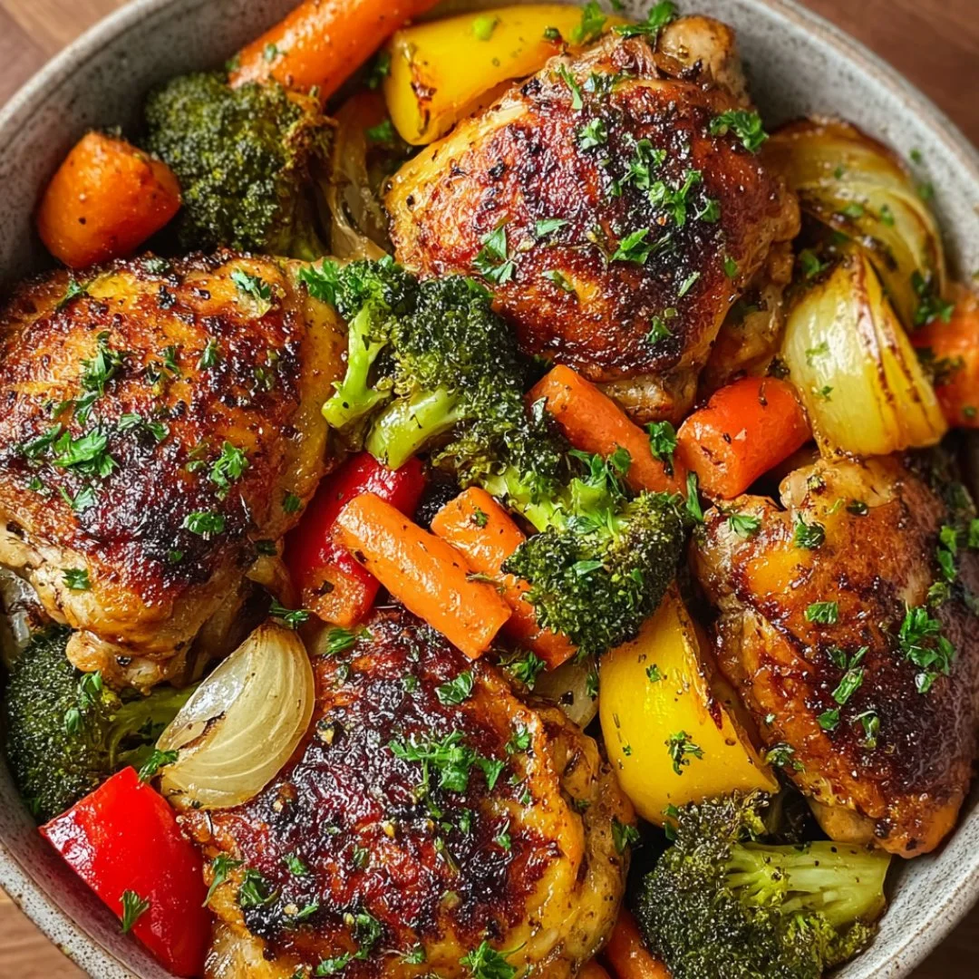 Delicious roasted garlic chicken served with vibrant vegetables